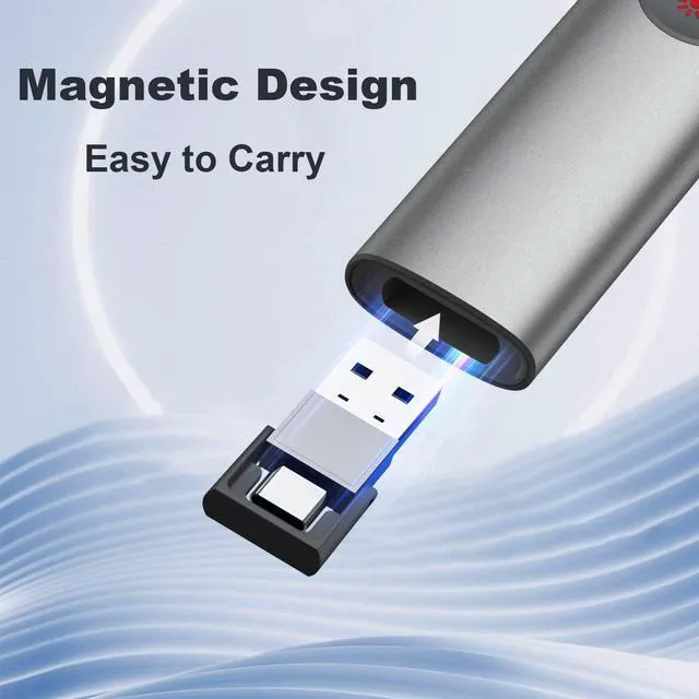 Alt view image 5 of 7 - Aluminum Alloy Presentation Clicker with Red Laser Pointer 2in1 USB/Type C Receiver Wireless Presenter Remote PowerPoint Clicker for Computer Laptop/PPT/Google Slides/Windows/Mac