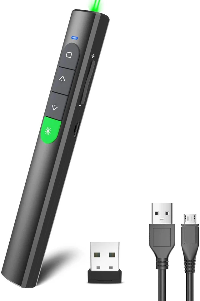 Main image of Wireless Presentation Clicker PowerPoint Presenter Remote: Rechargeable Green Laser Pointer Clickers for Computer/Mac/PPT/Slideshow/Google Slide Advancer