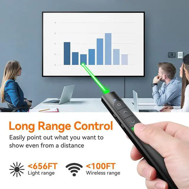 Alt view image 2 of 7 - Wireless Presentation Clicker PowerPoint Presenter Remote: Rechargeable Green Laser Pointer Clickers for Computer/Mac/PPT/Slideshow/Google Slide Advancer
