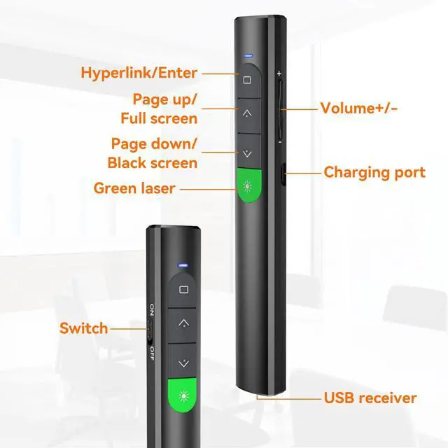 Alt view image 4 of 7 - Wireless Presentation Clicker PowerPoint Presenter Remote: Rechargeable Green Laser Pointer Clickers for Computer/Mac/PPT/Slideshow/Google Slide Advancer