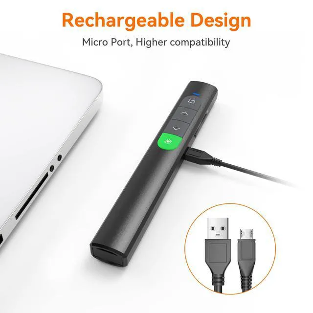 Alt view image 5 of 7 - Wireless Presentation Clicker PowerPoint Presenter Remote: Rechargeable Green Laser Pointer Clickers for Computer/Mac/PPT/Slideshow/Google Slide Advancer
