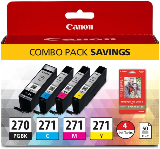 Main image of PGI-270/CLI-271 Genuine Photo Paper Combo Pack, Compatible with MG6820, MG6821, MG6822, MG5720, MG5721, MG5722, MG7720, TS5020, TS6020, TS8020, and TS9020 (Optional) Printers