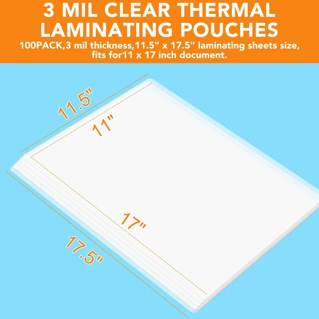 Alt view image 2 of 7 - 100 Pack Laminating Sheets, Hold 11 x 17 Inch Sheet, 3 Mil Clear Thermal Laminating Pouches 11.5 x 17.5 Inch Lamination Sheet Paper for Laminator, Round Corner