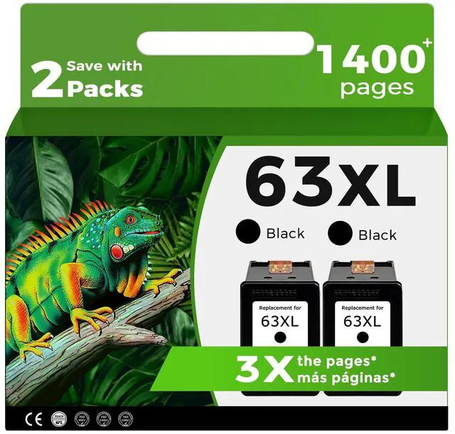 Main image of 63XL Black Ink Cartridge Compatible for HP Ink 63 XL HP63 HP63XL 4650 3830 High-yield Replacement for 5255 4520 5258 3630 4652 4655 5200 4512 3632 5252 2132 1112 3631 2130 4510 3833 Printer 2 BK Pack