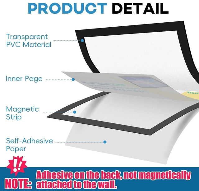 Alt view image 3 of 6 - 50 Pack Magnetic Sign Holder 8.5 x 11, Magnetic Paper Holder Magnetic Self-Adhesive Document Holder, Clear PVC Poster Frame for Wall, Window, Office and Classroom