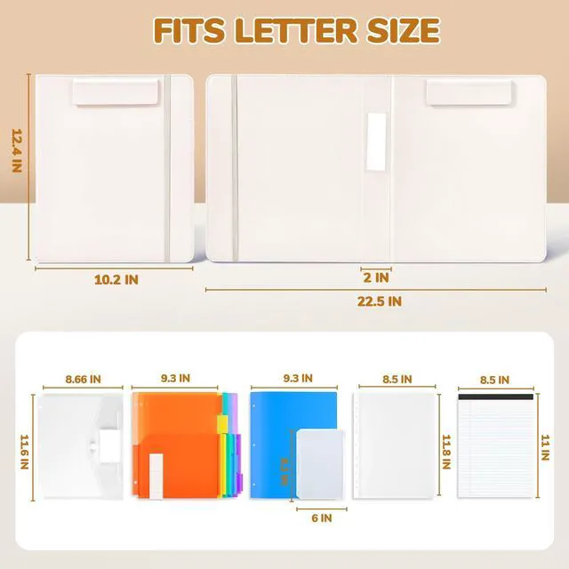 Alt view image 2 of 7 - 3 Ring Binder Clipboard with Storage, 5 Folders, Beige 3 ring clipboard portfolio combines five expandable folders, a refillable letter size notepad and storage