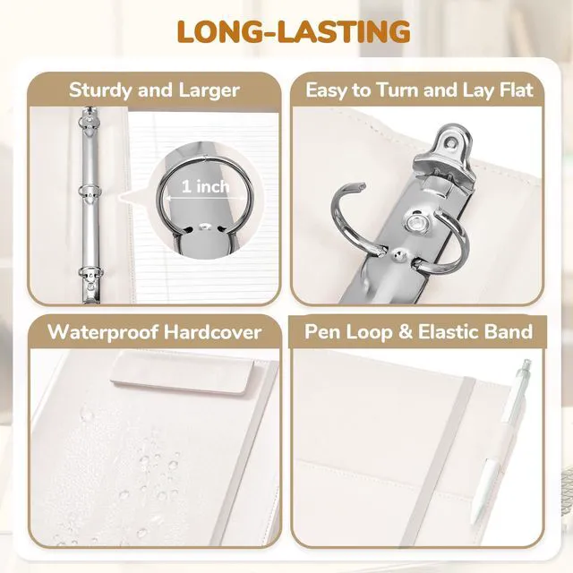 Alt view image 4 of 7 - 3 Ring Binder Clipboard with Storage, 5 Folders, Beige 3 ring clipboard portfolio combines five expandable folders, a refillable letter size notepad and storage