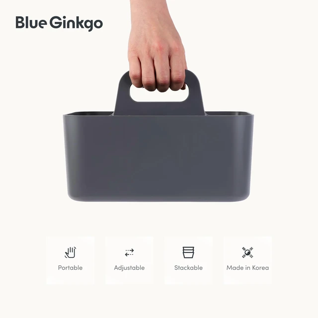 Alt view image 5 of 7 - Stackable Organizer Caddy, Rectangle, Dark Grey, Made in Korea Portable. Adjustable. Home, Office & School Storage