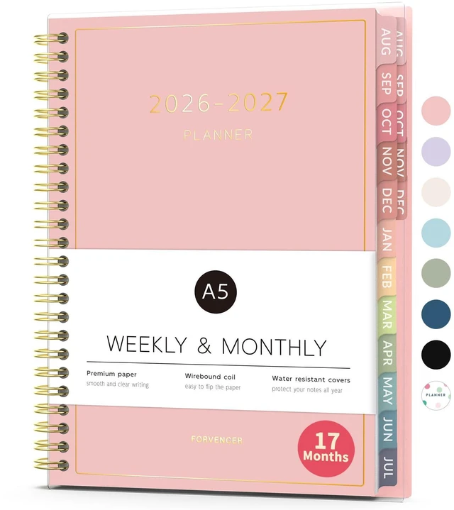 Main image of 17 Month Academic Planner 2026-2027, Aug 2026-Dec 2027, 6.3"x8.4" Calendar Planner Weekly and Monthly, Daily Agenda Book Organizer, College School Supplies for Student Teacher, A5 Size, Pink