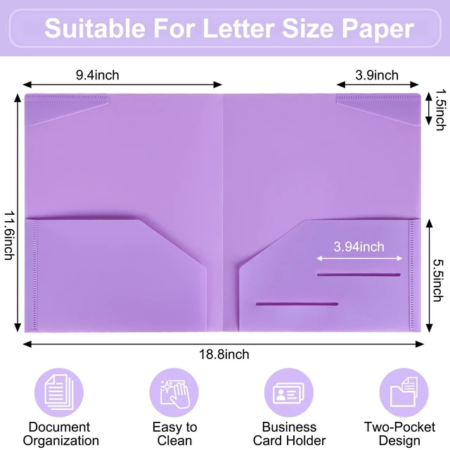 Alt view image 2 of 7 - 100pcs Plastic Folders with Pockets, Heavy Duty Pocket Folders with 4 Pockets for Office and School, Letter Size, 10 Assorted Colors