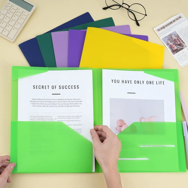 Alt view image 6 of 7 - 100pcs Plastic Folders with Pockets, Heavy Duty Pocket Folders with 4 Pockets for Office and School, Letter Size, 10 Assorted Colors