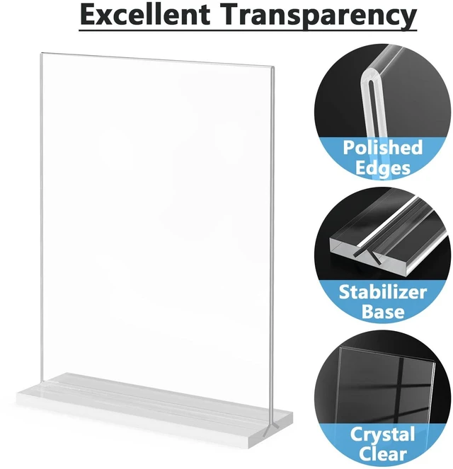 Alt view image 4 of 7 - Acrylic Sign Holder 8.5" x 11" Double Sided Acrylic Stand, 6 Pack Clear Acrylic, Double-Sided Display, Stable Tabletop Stand, Quick Paper Replacement, Fits Menus, Signs, Notices, Photos