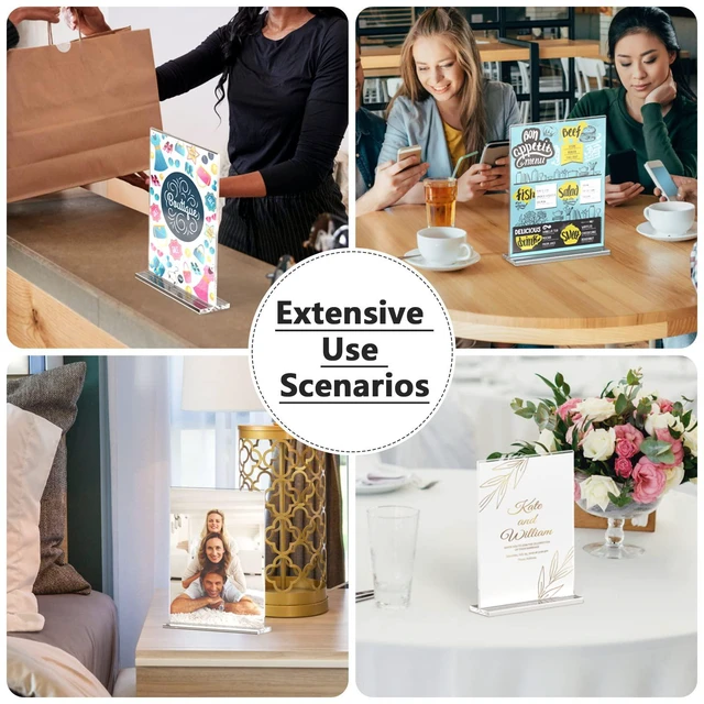 Alt view image 7 of 7 - Acrylic Sign Holder 8.5" x 11" Double Sided Acrylic Stand, 6 Pack Clear Acrylic, Double-Sided Display, Stable Tabletop Stand, Quick Paper Replacement, Fits Menus, Signs, Notices, Photos