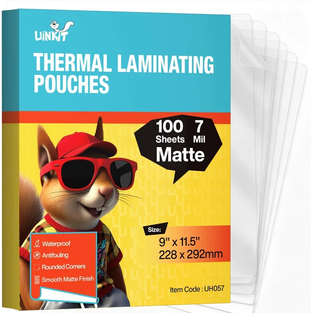 Main image of 7Mil Matte Laminating Pouches, 100Pack Letter Size 9x11.5 Inches Thick Thermal Laminating Sheets for Professional Use - Anti-Glare for Blueprints, Menus, Signage - Commercial Grade
