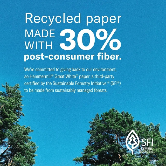 Alt view image 6 of 7 - Printer Paper, Great White 30% Recycled Paper, 8.5 x 11-10 Ream (5,000 Sheets) - 92 Bright, Made in the USA, 086700C
