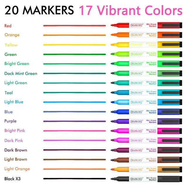 Alt view image 3 of 7 - 20 Pack Dry Erase Markers 17 Colors Plus 3 Black Fine Tip Smooth Fine-Point Writing, Clean Dry Wipe Ink, Non-toxic Low-Odor, Perfect for Whiteboards, Classroom & Office Daily Use