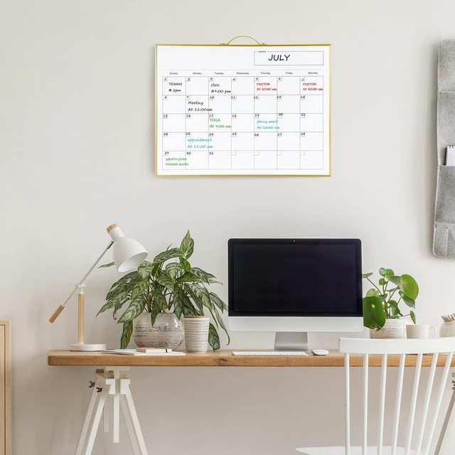 Alt view image 5 of 7 - White Board Calendar - 12 X 16 Inches Magnetic Dry Erase Board Monthly Calendar, Double Sided Whiteboard with a Handle, to Do List Notepad for Office, Home, School, Gold Aluminum Frame