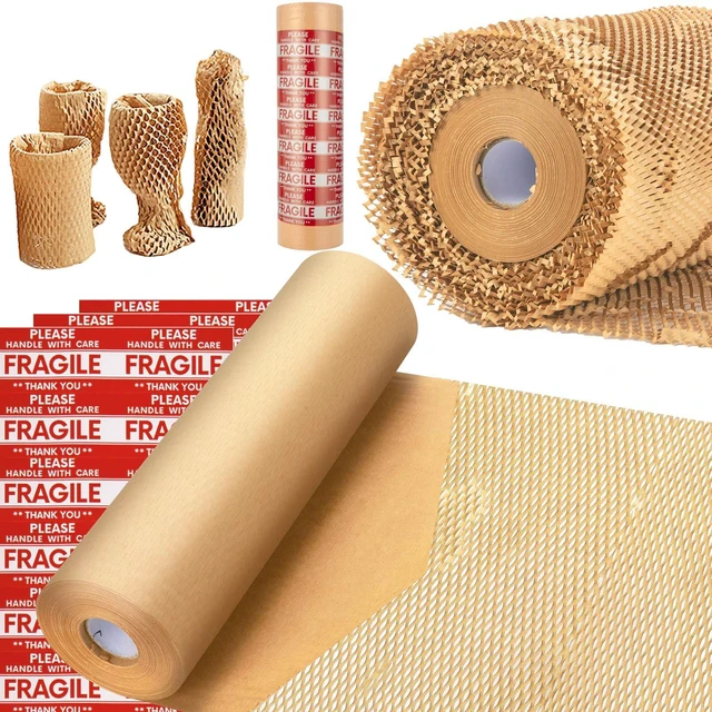 Main image of Honeycomb Packing Paper, 15"x500' Eco Friendly Packing Paper for Moving Recyclable Honeycomb Paper Moving Supplies Bubble Paper Wrapping Protective Roll, With 36 Fragile Sticker Labels