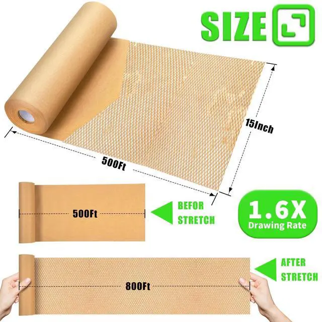 Alt view image 6 of 7 - Honeycomb Packing Paper, 15"x500' Eco Friendly Packing Paper for Moving Recyclable Honeycomb Paper Moving Supplies Bubble Paper Wrapping Protective Roll, With 36 Fragile Sticker Labels