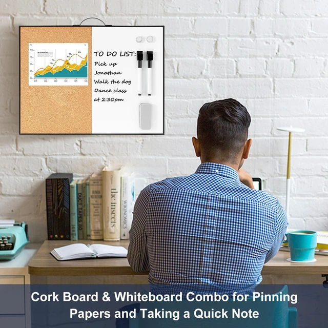 Alt view image 5 of 7 - Small Whiteboard Cork-Board - 12" X 16" Portable Aluminum Black Framed Magnetic Dry Erase Board for Wall, Small Bulletin Cork Board with Holder for Office, Home and School