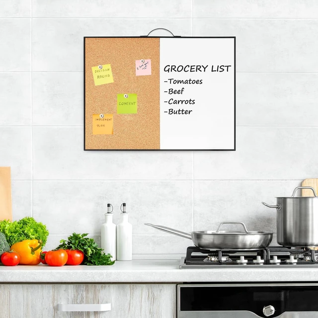 Alt view image 7 of 7 - Small Whiteboard Cork-Board - 12" X 16" Portable Aluminum Black Framed Magnetic Dry Erase Board for Wall, Small Bulletin Cork Board with Holder for Office, Home and School