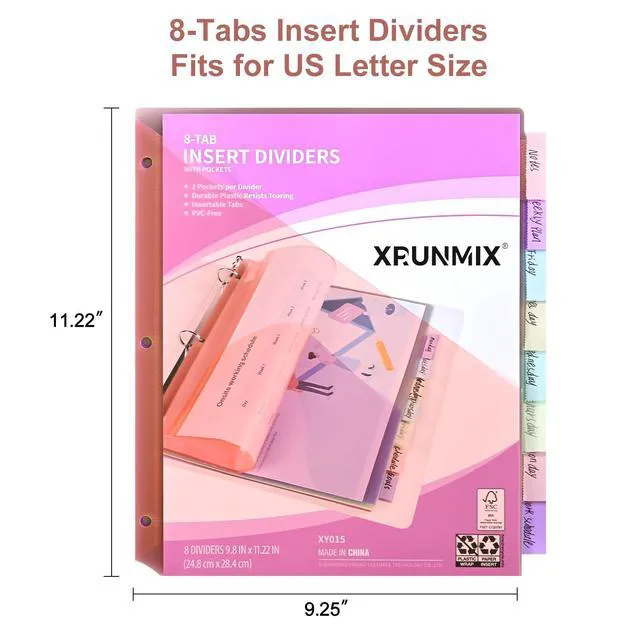 Alt view image 2 of 7 - Bulk 12 Packs 8-Tab Binder Dividers with 2 Pockets, 96 Counts Binder Dividers Index for 3 Ring Binders, 8 Pastel Colors, US Letter Size (12)