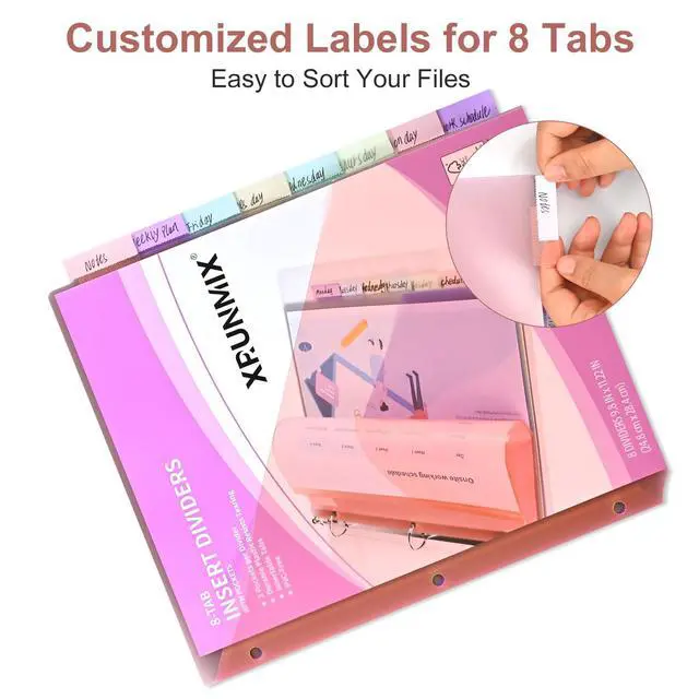 Alt view image 3 of 7 - Bulk 12 Packs 8-Tab Binder Dividers with 2 Pockets, 96 Counts Binder Dividers Index for 3 Ring Binders, 8 Pastel Colors, US Letter Size (12)