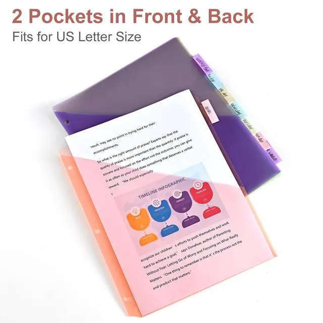 Alt view image 4 of 7 - Bulk 12 Packs 8-Tab Binder Dividers with 2 Pockets, 96 Counts Binder Dividers Index for 3 Ring Binders, 8 Pastel Colors, US Letter Size (12)