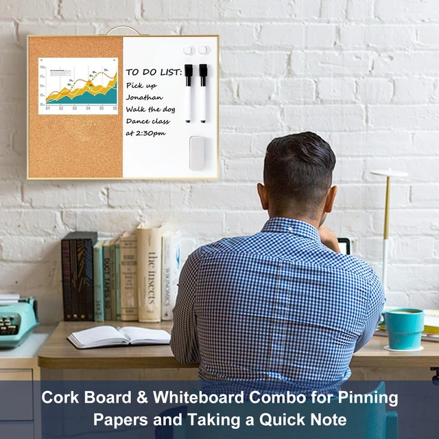 Alt view image 5 of 7 - Small Combination Board - 12" X 16" Portable Aluminum Gold Framed Magnetic Dry Erase Board for Wall, Small Bulletin Cork Board with Holder for Office, Home and School