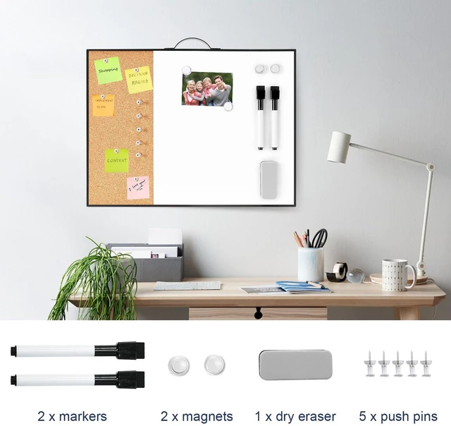 Alt view image 2 of 7 - Small Cork Board Whiteboard Combo - 12" X 16" Portable Aluminum Black Framed Magnetic Dry Erase Board for Wall, Mini Bulletin CorkBoard with a Handle for Office, Home and School