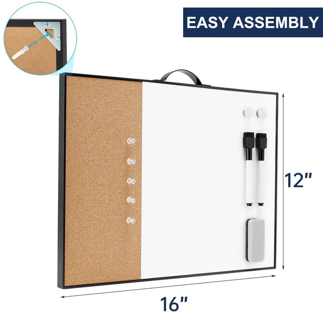 Alt view image 4 of 7 - Small Cork Board Whiteboard Combo - 12" X 16" Portable Aluminum Black Framed Magnetic Dry Erase Board for Wall, Mini Bulletin CorkBoard with a Handle for Office, Home and School