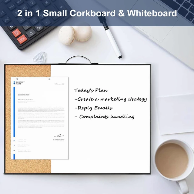 Alt view image 5 of 7 - Small Cork Board Whiteboard Combo - 12" X 16" Portable Aluminum Black Framed Magnetic Dry Erase Board for Wall, Mini Bulletin CorkBoard with a Handle for Office, Home and School