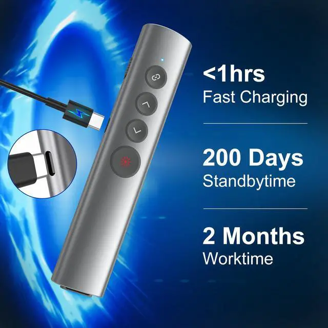Alt view image 6 of 7 - Aluminum Alloy Presentation Clicker with Red Laser Pointer 2in1 USB/Type C Receiver Wireless Presenter Remote PowerPoint Clicker for Computer Laptop/PPT/Google Slides/Windows/Mac