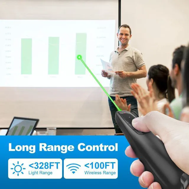 Alt view image 2 of 7 - Wireless Presentation Clicker Remote for PowerPoint, Presenter Ergonomic 2in1 USB/Type C Receiver PowerPoint Remote with Green Laser Pointer for Computer Laptop/PPT/Google Slides