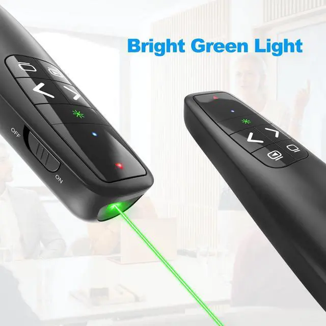 Alt view image 4 of 7 - Wireless Presentation Clicker Remote for PowerPoint, Presenter Ergonomic 2in1 USB/Type C Receiver PowerPoint Remote with Green Laser Pointer for Computer Laptop/PPT/Google Slides