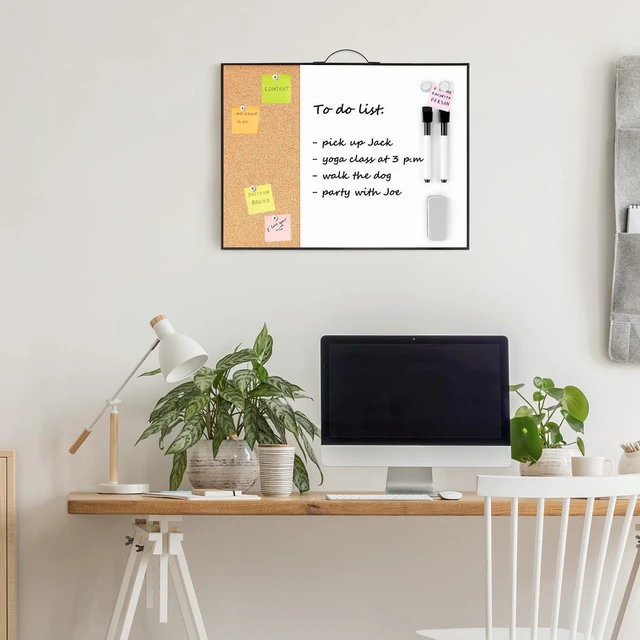 Alt view image 7 of 7 - Small Cork Board Whiteboard Combo - 12" X 16" Portable Aluminum Black Framed Magnetic Dry Erase Board for Wall, Mini Bulletin CorkBoard with a Handle for Office, Home and School