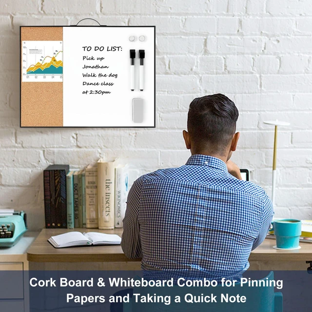 Alt view image 6 of 7 - Small Cork Board Whiteboard Combo - 12" X 16" Portable Aluminum Black Framed Magnetic Dry Erase Board for Wall, Mini Bulletin CorkBoard with a Handle for Office, Home and School