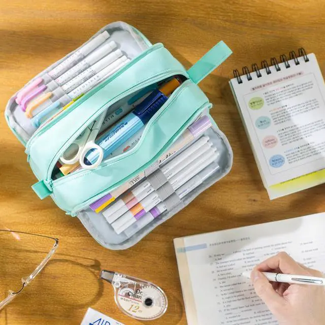 Alt view image 2 of 6 - Large Capacity Pen Pencil Case with 4 Compartments Multi-Slot Pencil Pouch Bag Aesthetic School Supplies Organizer for Teens Adults (Mint Green)