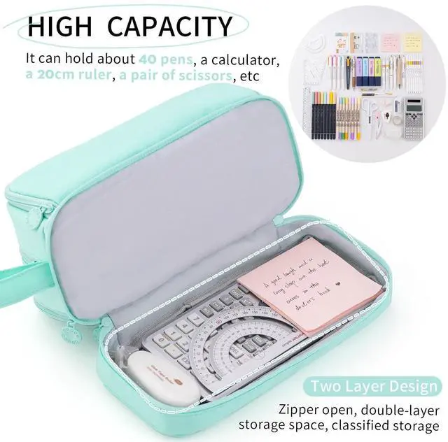 Alt view image 3 of 6 - Large Capacity Pen Pencil Case with 4 Compartments Multi-Slot Pencil Pouch Bag Aesthetic School Supplies Organizer for Teens Adults (Mint Green)