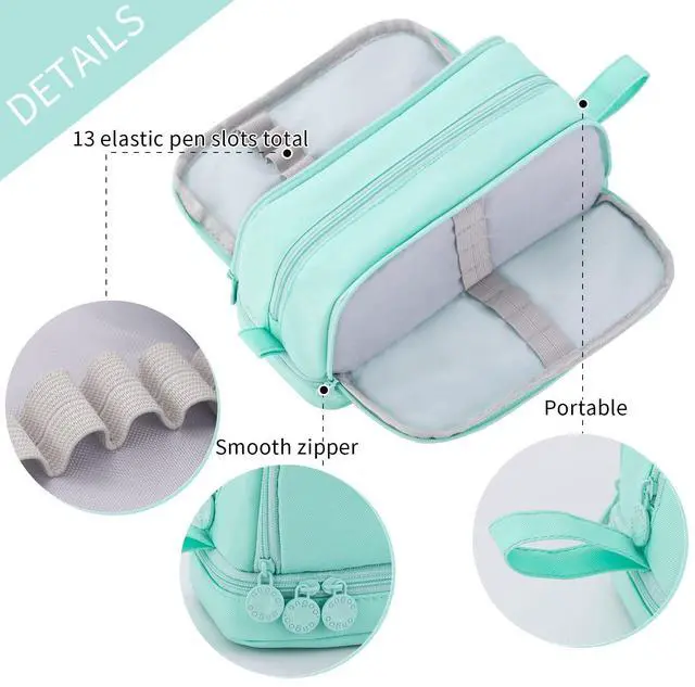 Alt view image 4 of 6 - Large Capacity Pen Pencil Case with 4 Compartments Multi-Slot Pencil Pouch Bag Aesthetic School Supplies Organizer for Teens Adults (Mint Green)