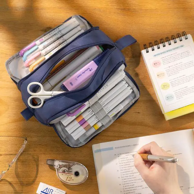 Alt view image 2 of 6 - Large Capacity Pen Pencil Case with 4 Compartments, Multi-Slot Pencil Pouch Bag Aesthetic School Supplies Organizer for Teen Girls, Women, Adults (Navy)