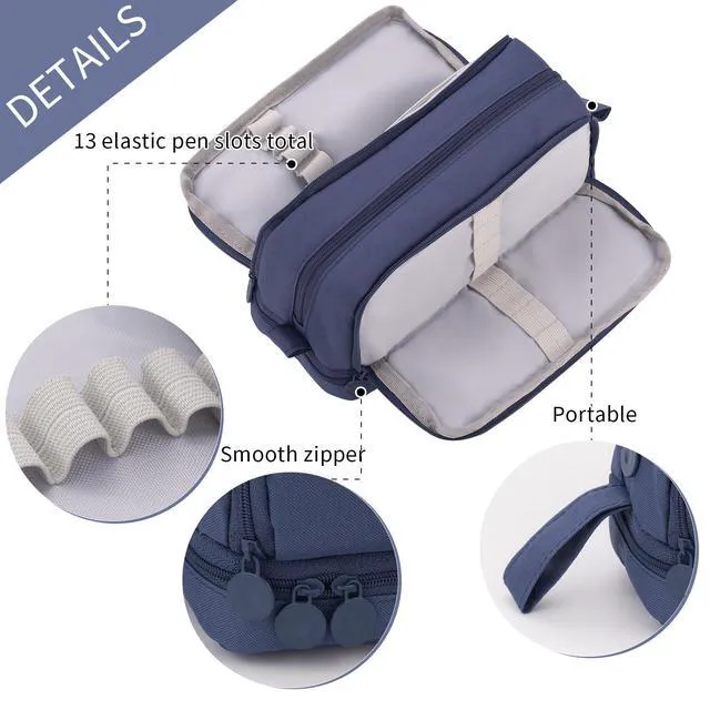 Alt view image 3 of 6 - Large Capacity Pen Pencil Case with 4 Compartments, Multi-Slot Pencil Pouch Bag Aesthetic School Supplies Organizer for Teen Girls, Women, Adults (Navy)