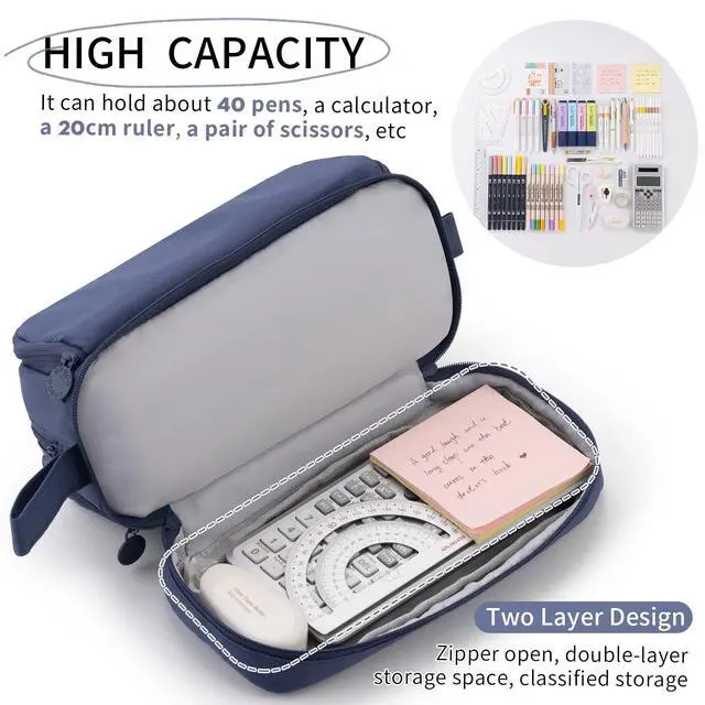 Alt view image 4 of 6 - Large Capacity Pen Pencil Case with 4 Compartments, Multi-Slot Pencil Pouch Bag Aesthetic School Supplies Organizer for Teen Girls, Women, Adults (Navy)