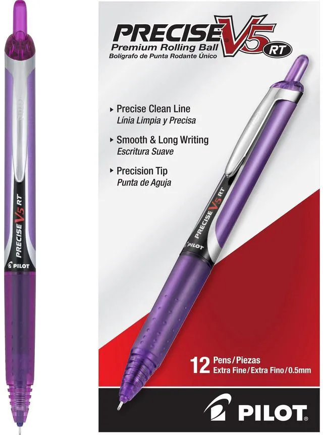 Main image of Precise V5 RT Refillable Rollerball Pens, Purple, Pack of 12