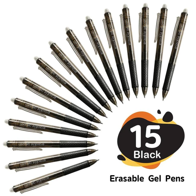 Alt view image 2 of 7 - Erasable Gel Pens, 15 Pack Black Retractable Erasable Pens Clicker, Fine Point, Make Mistakes Disappear, Black Inks for School & Office