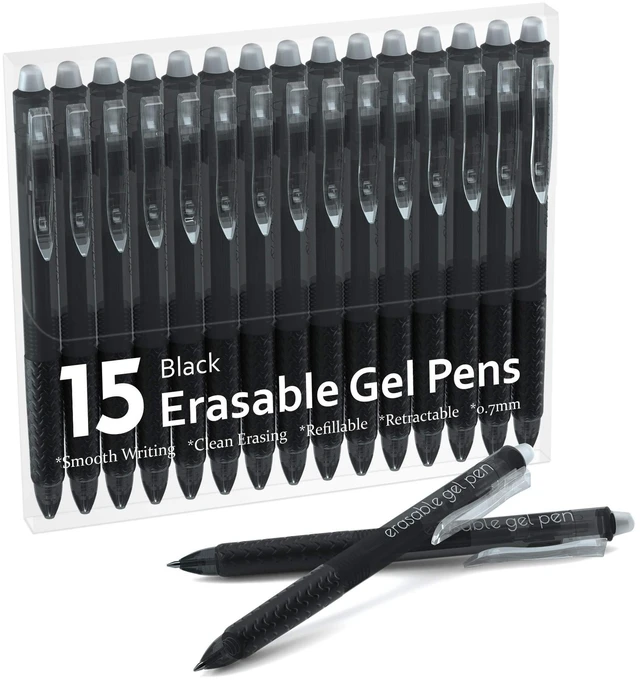 Main image of Erasable Gel Pens, 15 Pack Black Retractable Erasable Pens Clicker, Fine Point, Make Mistakes Disappear, Black Inks for School & Office