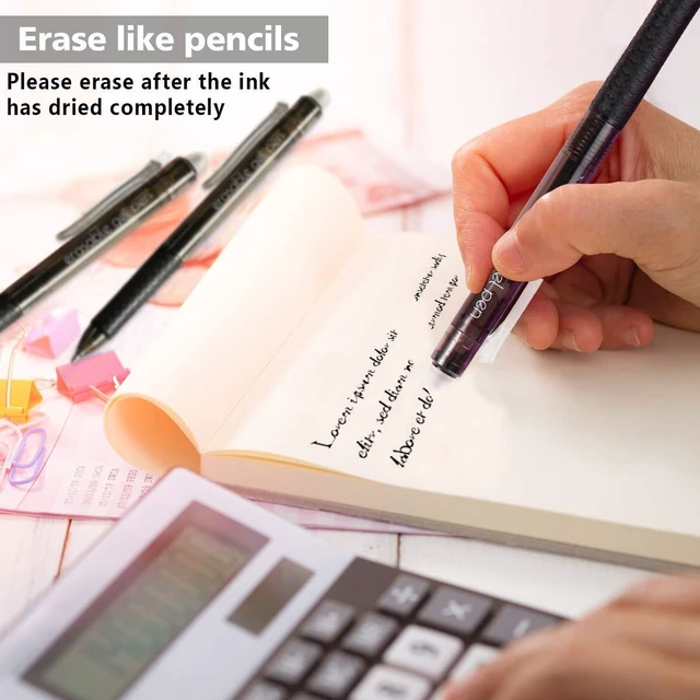 Alt view image 4 of 7 - Erasable Gel Pens, 15 Pack Black Retractable Erasable Pens Clicker, Fine Point, Make Mistakes Disappear, Black Inks for School & Office