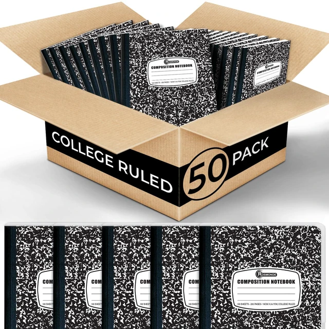 Main image of Bulk Composition Notebooks, 50 Pack, College Ruled, Black Marble Bulk Notebooks, 200 Pages (100 Sheets), 9-3/4 x 7-1/2", Hard Cover, Bulk Composition Notebook for School & College