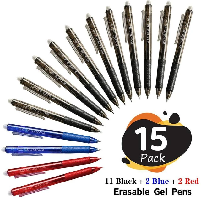 Alt view image 2 of 7 - Erasable Gel Pens, 15 Pack Retractable Erasable Pens Clicker, Fine Point, Make Mistakes Disappear, 11 Black 2 Blue 2 Red Inks for School & Office