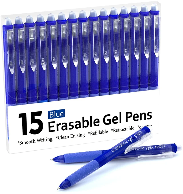 Main image of Erasable Gel Pens, 15 Pack Blue Retractable Erasable Pens Clicker, Fine Point, Make Mistakes Disappear, Blue Ink for School & Office